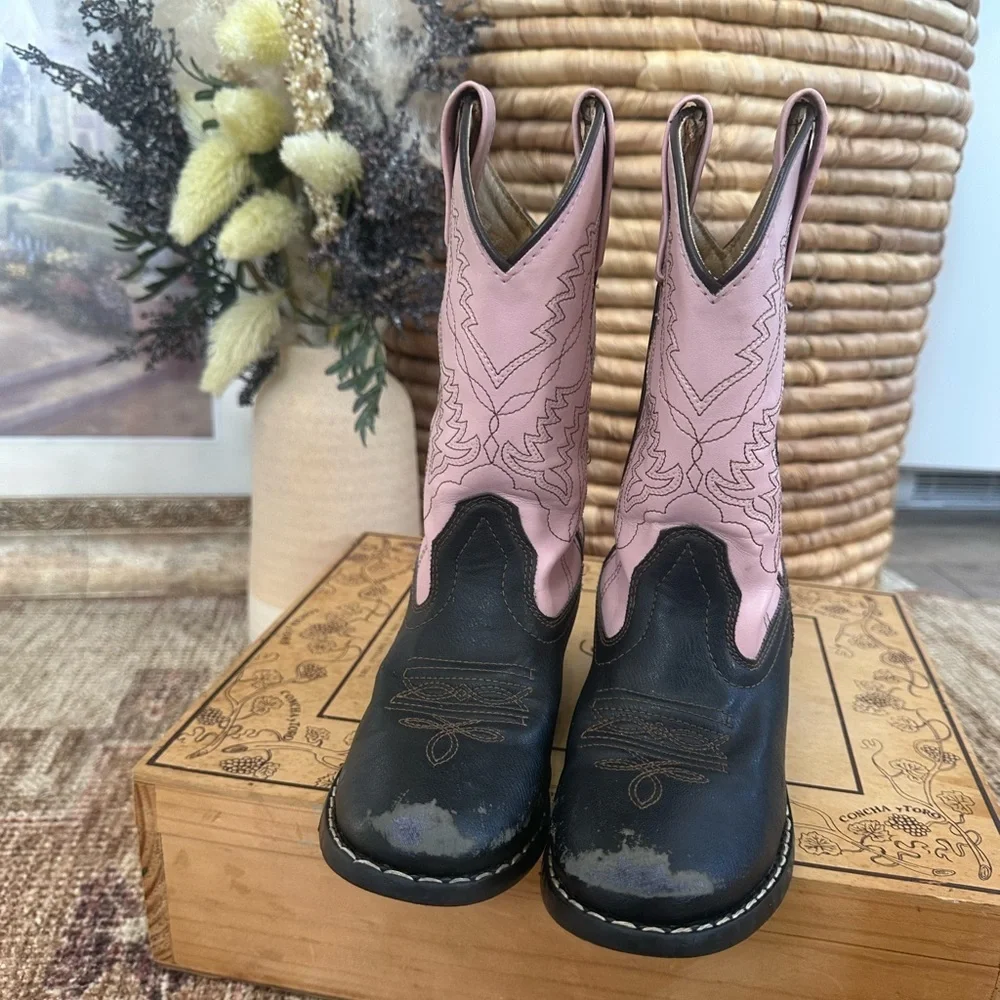 Smoky Mountain Girls Western Cowgirl Boots Size 12.5 Monterey Leather Pink Brown